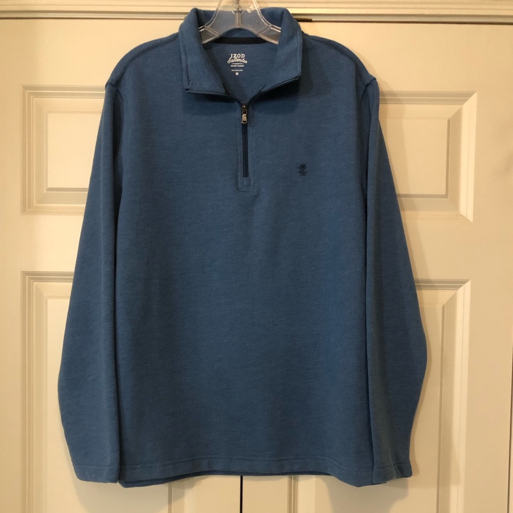 Men’s Izod Blue Long Sleeve Quarter Zip Knit Pullover, Size Medium - Picture 2 of 7